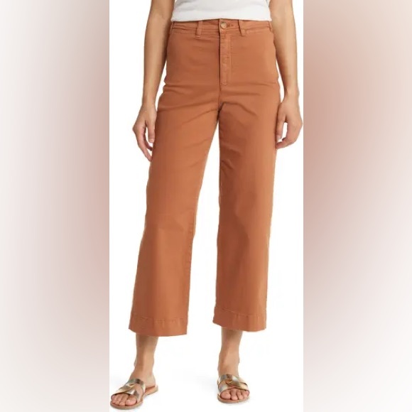Marine Layer Pants - Marine Layer Bridget Slim Wide Leg Crop Pant Amber Brown